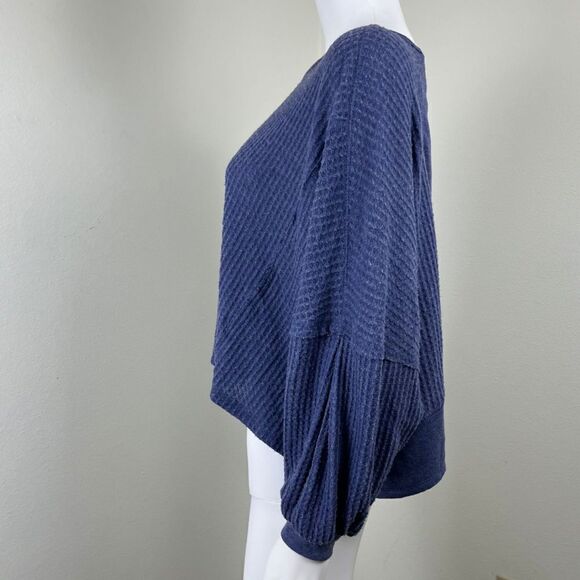 Free People Womens Size XS Blue Love Me Thermal Waffle Sweater Dolman Sleeve Top - Picture 12 of 14